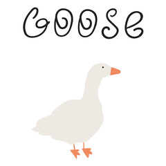 Cute little goose standing. Flat vector illustration on white background.