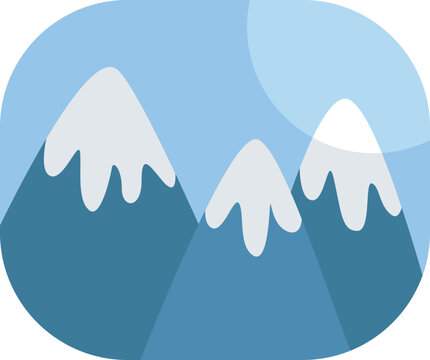 Three Snowy Mountains Landscape, Illustration, Vector On A White Background.