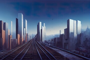 The forward extension of the line connects the urban architecture with the concept of the future city.. High quality illustration