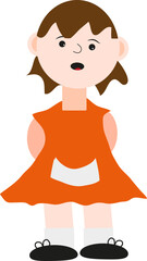 Girl in orange dress, illustration, vector on a white background.