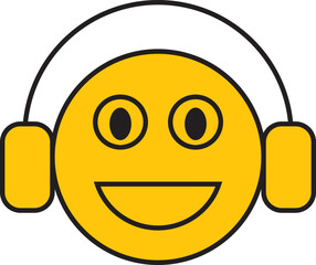 Smiley with headphones, illustration, vector on a white background.