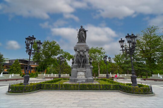 Simferopol, Crimea-June, 6, 2021: Monument to Catherine II-Empress of Russia. Attraction of the city.