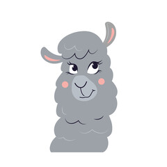 Funny cartoon cute alpaca. A head of nice flirty lama isolated on a white background. Vector illustration.