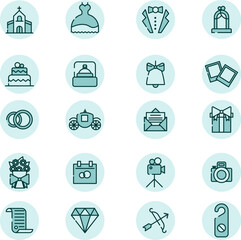 Wedding icon set, illustration, vector on a white background.