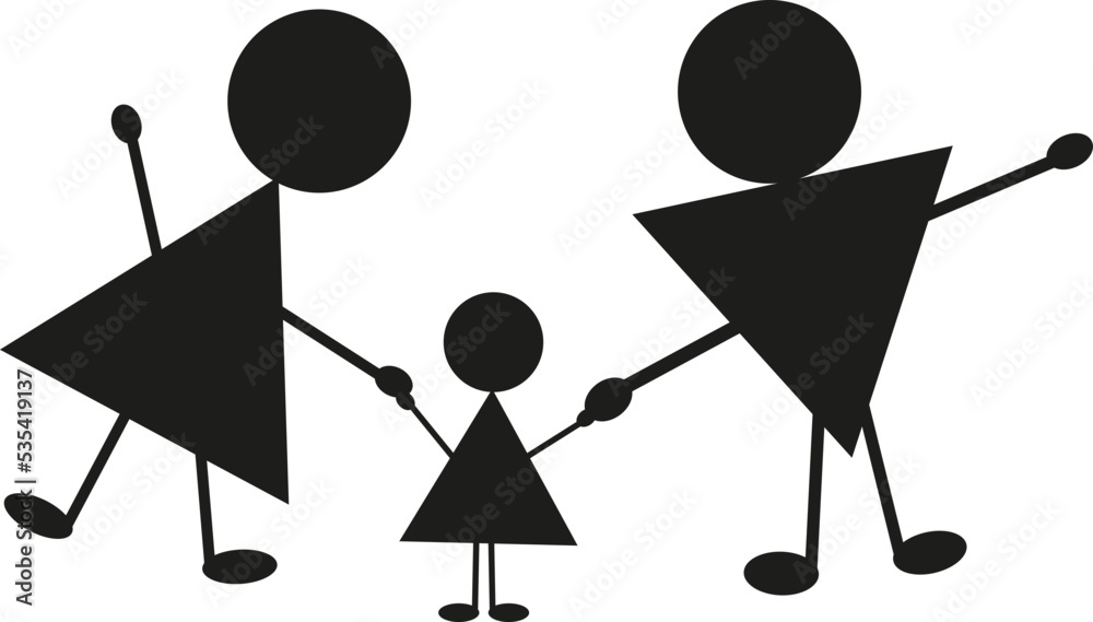 Sticker Family playing together, illustration, vector on a white background.