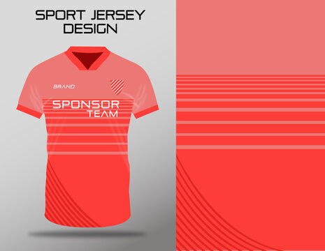 Pink T-shirt Sport Design Template With Abstract Line Pattern For Soccer Jersey. Sport Uniform In Front View. Tshirt Fabric Design And Mockup For Sport Club. Vector Illustration