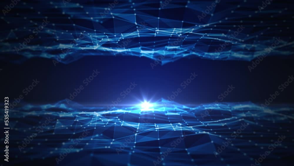 Poster technology concept big data network with polygons dark blue abstract background, 3d rendering animat