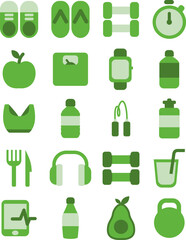 Healthy lifestyle icon set, illustration, vector on a white background.