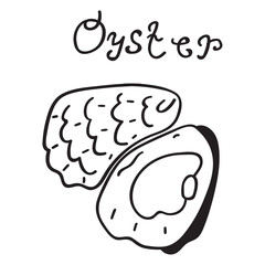 Oyster. Outline icon. Seafood. Vector graphic design on white background.