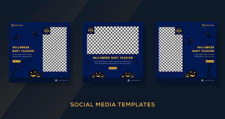 Cover banner for Halloween kids fashion sale background. premium vector