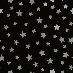 Simple seamless star pattern.  black background, grey  stars. vector texture. fashionable print for textiles, wallpaper and packaging.	