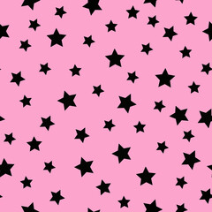 Simple seamless star pattern. pink background, black  stars. vector texture. fashionable print for textiles, wallpaper and packaging.	