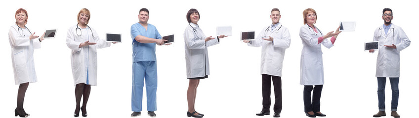 group of doctors with clipboard isolated on white