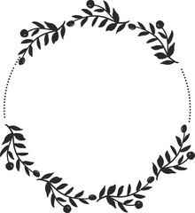 doodle style floral leaf wreath frame