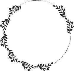 doodle style floral leaf wreath frame