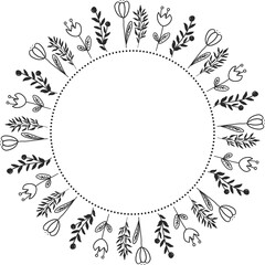doodle style floral leaf wreath frame