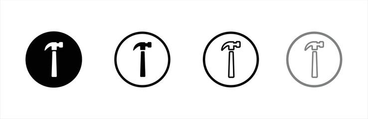 Hammer icon. Hammer icon set. Hammer button symbol. Filled flat sign. Vector illustration.