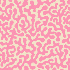 Trippy seamless pattern with organic shape labyrinth in Y2k style.1970s psychedelic groovy background. Abstract brain squiggles.Vector design for textile, wrapping paper, wallpaper.