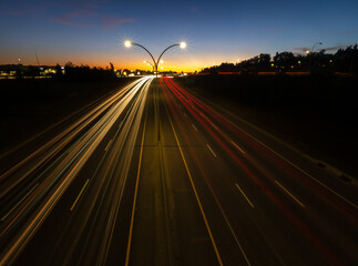 traffic on highway at night in edmonton, canada