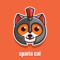 cat head cartoon logo wearing spartan helmet