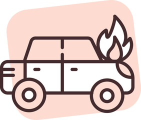 Car accident burning car, illustration, vector on white background.