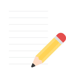 Pencil on lined paper icon. Flat design illustration. Back to school concept.