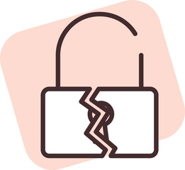 Cyber security broken lock, illustration, vector on white background.