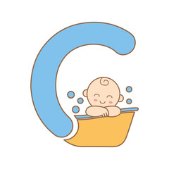Initial C logo cute baby in bath