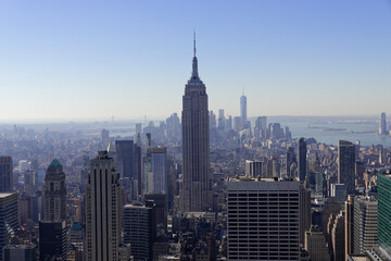Ausblick auf Downtown Manhattan und Empire State Building vom Rockefeller Center, Manhattan, New York City, New York