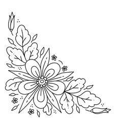 Corner floral design element. Hand drawn line frame. Flower background.