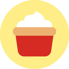 Food cupcake with whipped cream, illustration, vector on white background.