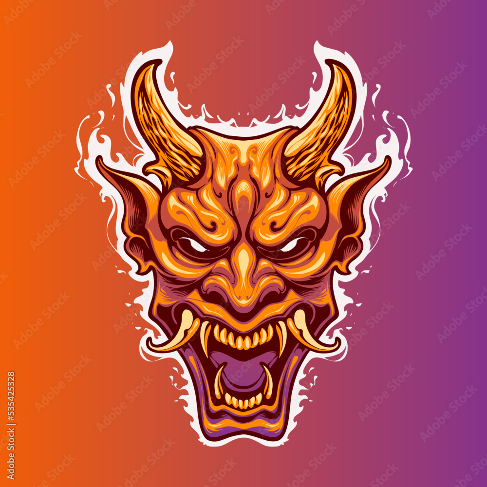 Wall mural the devil oni mask japan illustration