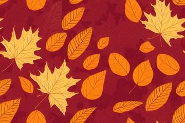 Fototapeta na wymiar Seamless pattern with autumn leaves in orange, beige, brown and yellow colors. Suitable for wallpaper, gift paper, pattern fill, web page background, autumn greeting cards.. High quality illustration