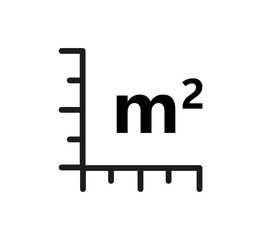 Square Meter icon. M2 sign. Flat area in square metres . Measuring land area icon. Place dimension pictogram. Vector outline illustration isolated on white background.