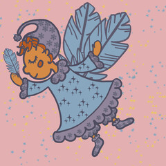 fairy with a wand child sleeping in a stroller fairy of dreams and babies angel with a heart , fairy with a magic wand