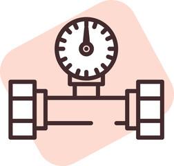 Plumbing pressure meter pipes, illustration, vector on white background.