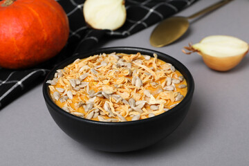 Concept of Autumn vibe food, Pumpkin porridge