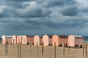 Fototapeta premium beach hut on the beach at De Panne, Belgium 