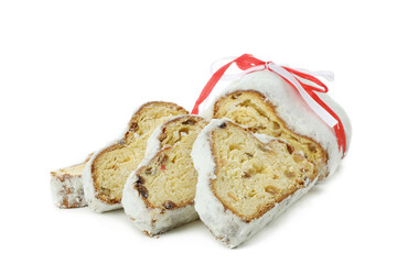 Stollen, tasty German dessert, isolated on white background