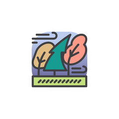 Trees and wind filled outline icon