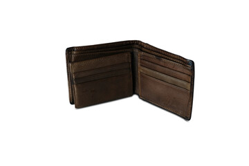 Brown wallet on white background, finance concept