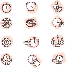 Clock time icon set, illustration, vector on white background.