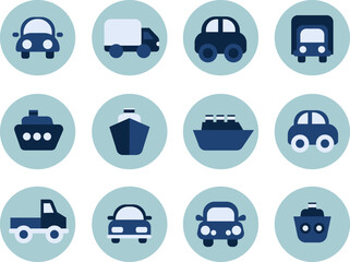 Transportation vehicles icon set, illustration, vector on white background.