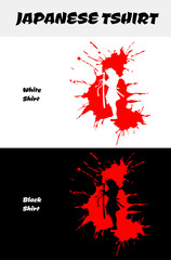 Japanese streetwear theme design vector for tshirt hoodie and merchandise. blood splatter. samurai vector illustration. silhouette japan samurai vector for design t shirt concept. silhouette samurai.