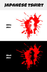 Japanese streetwear theme design vector for tshirt hoodie and merchandise. blood splatter. samurai vector illustration. silhouette japan samurai vector for design t shirt concept. silhouette samurai.