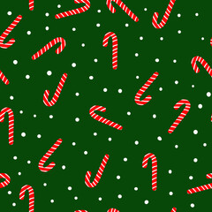 Simple Christmas pattern. christmas caramel and snow. Green background. Print for postcards, wallpapers, banners and textiles.