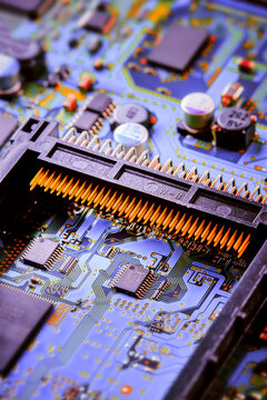 Electronic circuit board close up.	