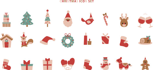 クリスマス アイコン _ ベクター 素材 セット かわいい ポップ シンプル ピンク ガーリー