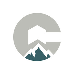 Letter C logo design include mountain icon