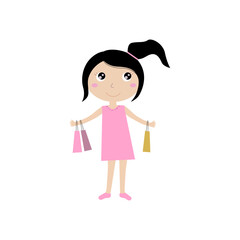 Little Cute Girl in Pink Dress on Shopping